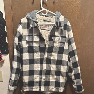 Levi's Black and White Plaid Lightweight Jacket with Hood